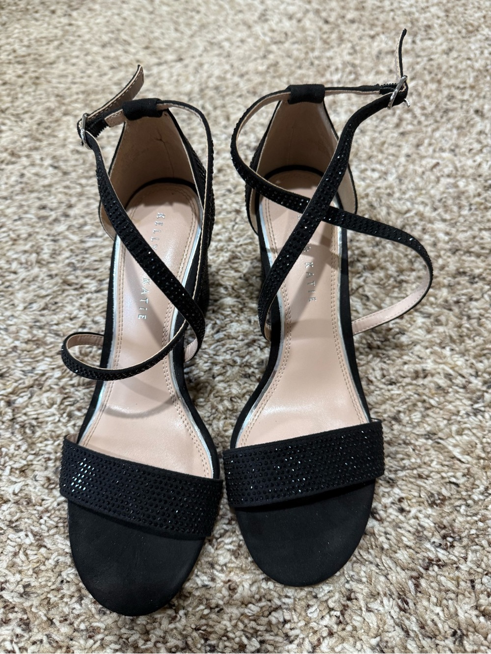 Kelly & Katie Black Strappy Ankle Wrap Heel Sandals
